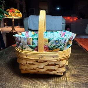 Longaberger Small Oval Basket Handle Floral Liner Protector CottageCore Ohio VTG